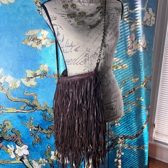 None Handbags - fringed Brown leather, cross body purse.